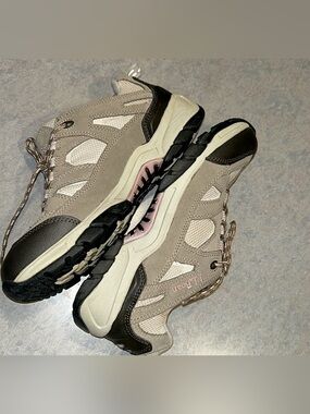 L.L. Bean Beige and Black Women's Trail Sneakers with Pink Accent